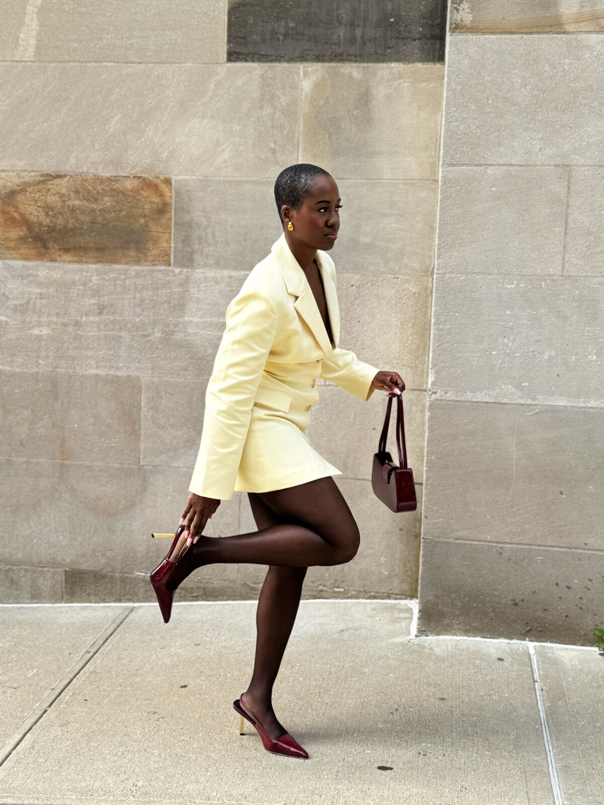 Nana Yaa in ASOS Design Cinched Waist Blazer Dress in Buttermilk